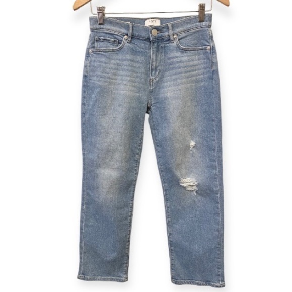 LOFT Outlet 0P Straight Jeans Women’s Distressed Stretch Light Wash Crop - Picture 3 of 15